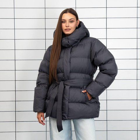 Пуховик жіночий зимовий молодіжний One size(S,M,L) графіт Samanta - T фото