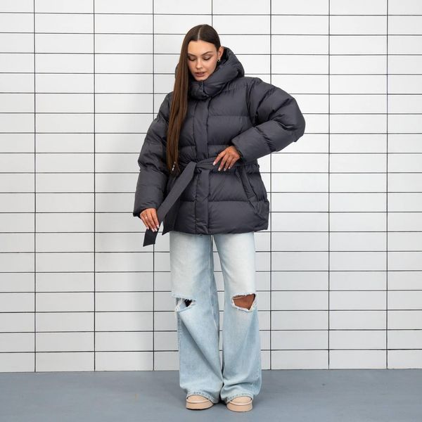 Пуховик жіночий зимовий молодіжний One size(S,M,L) графіт Samanta - T фото